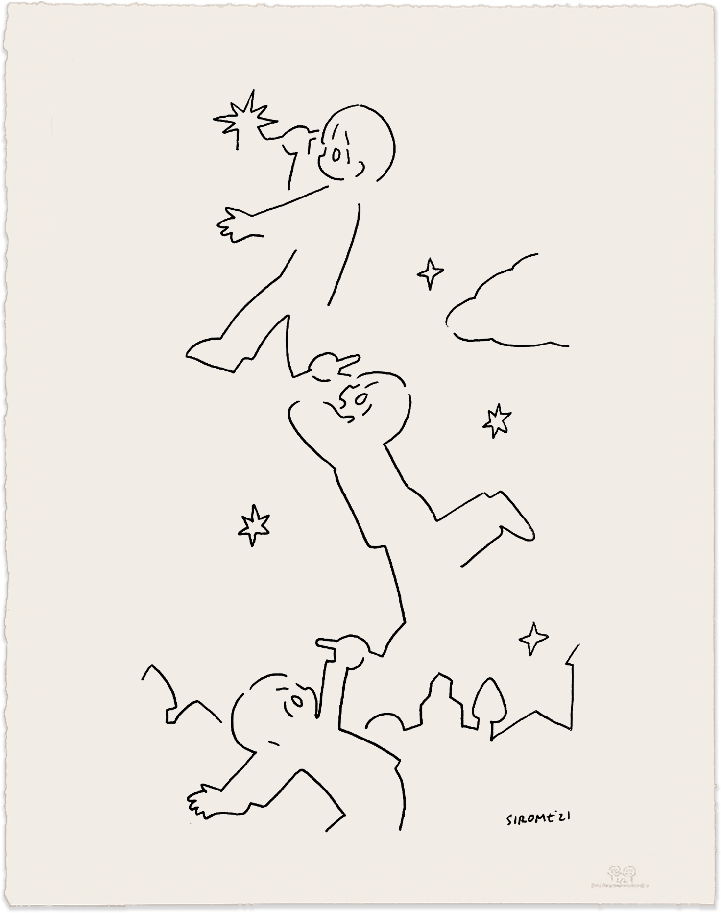 「たぶん僕は絵を愛してる 人間が絵に出会えたことを尊く思う 絵は言葉や世代をこえて 人の内にある美しさを明らかにする 星空を見上げるように 絵を描くことが自由であってほしい と思う」というキャプションつきの絵